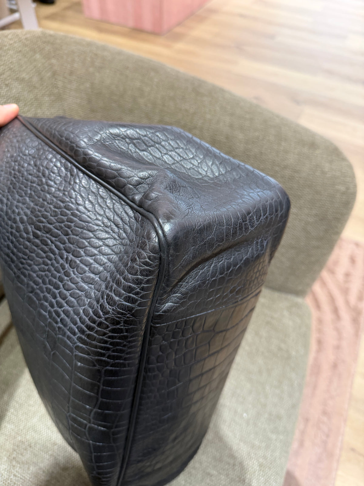 Sac cabas Longchamp noir effet croco 10/10