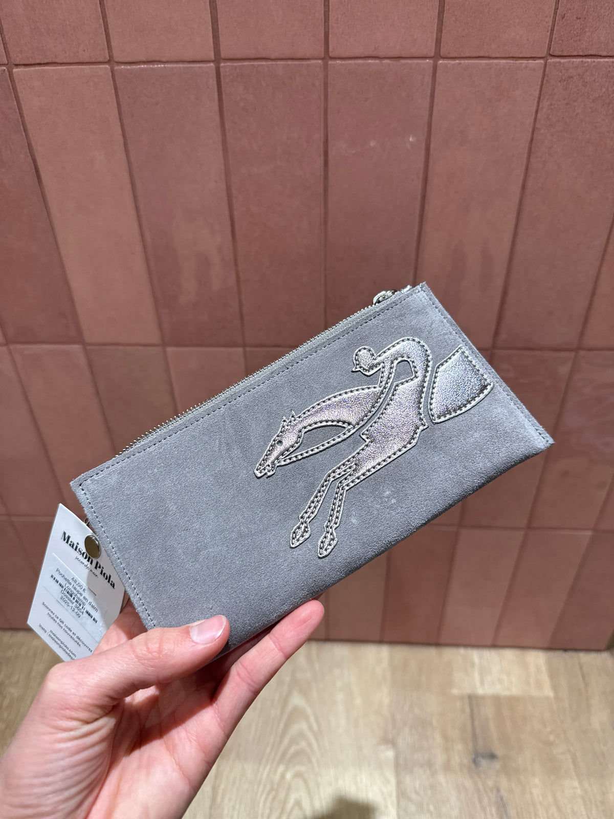 Pochette taupe en daim Longchamp
