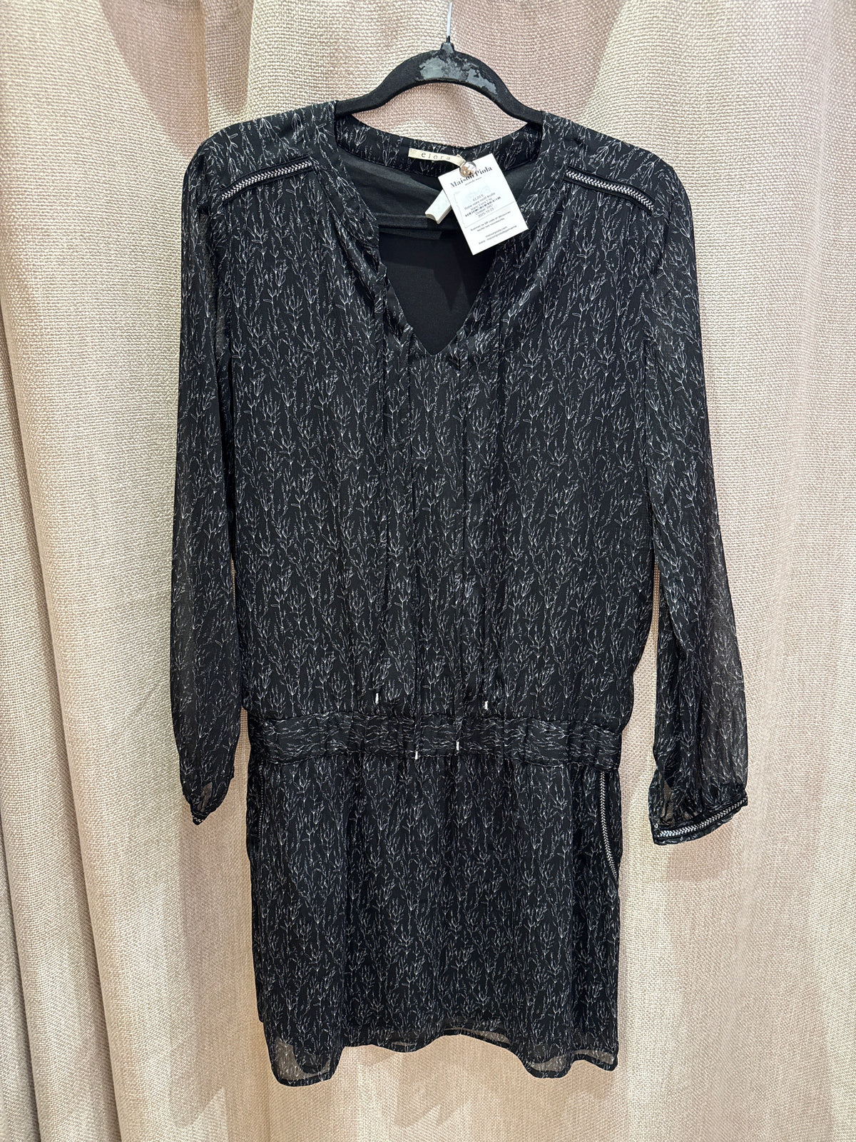 Robe noire motif feuille blanc Elora T.36
