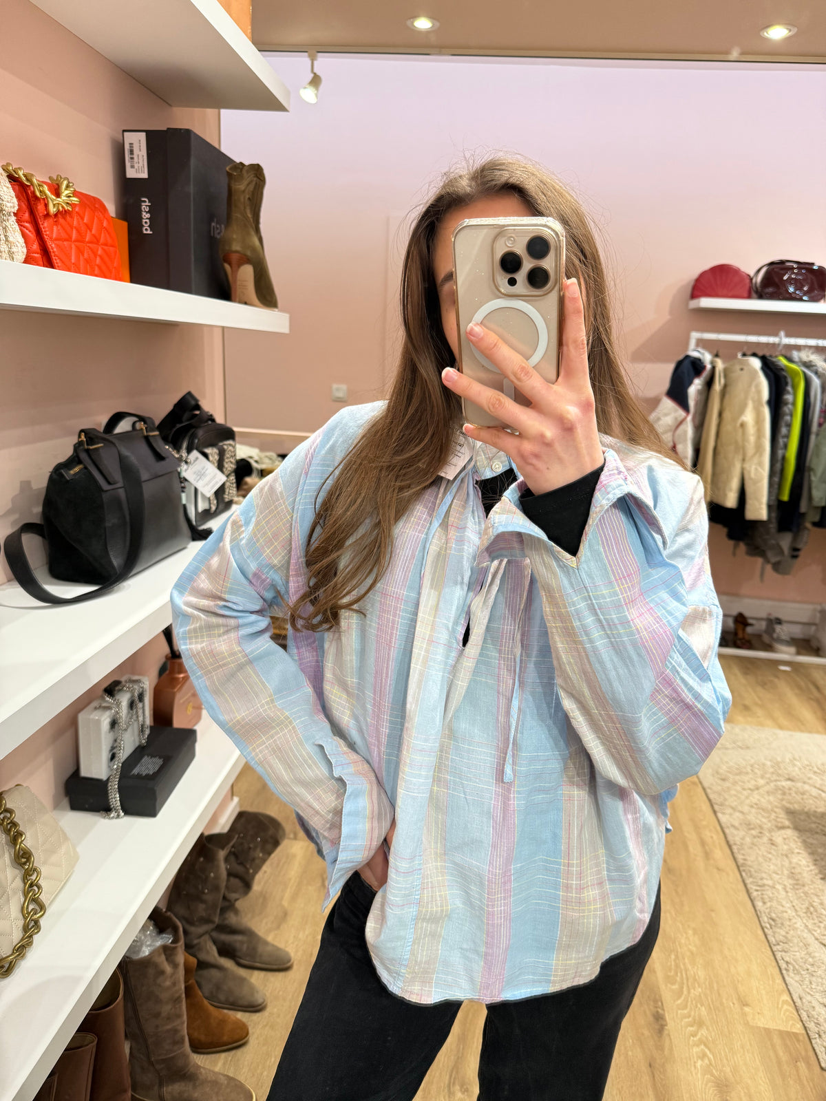 Chemise carreaux bleu rose Laurence Bras T. M