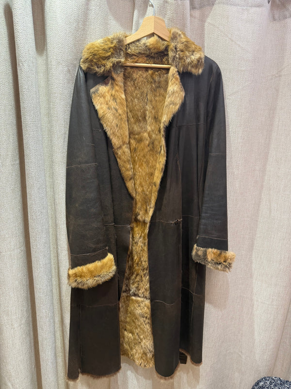 Manteau en lapin et cuir Gérard Darel t.38 réversible