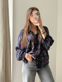 Caroll Bleu marine fleurs violette Chemise T.M