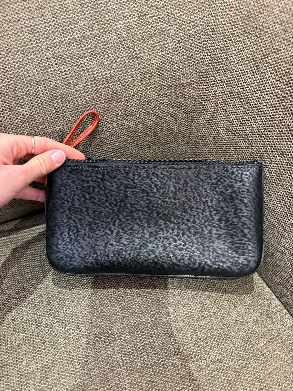 Pochette noir orange Longchamp cuir