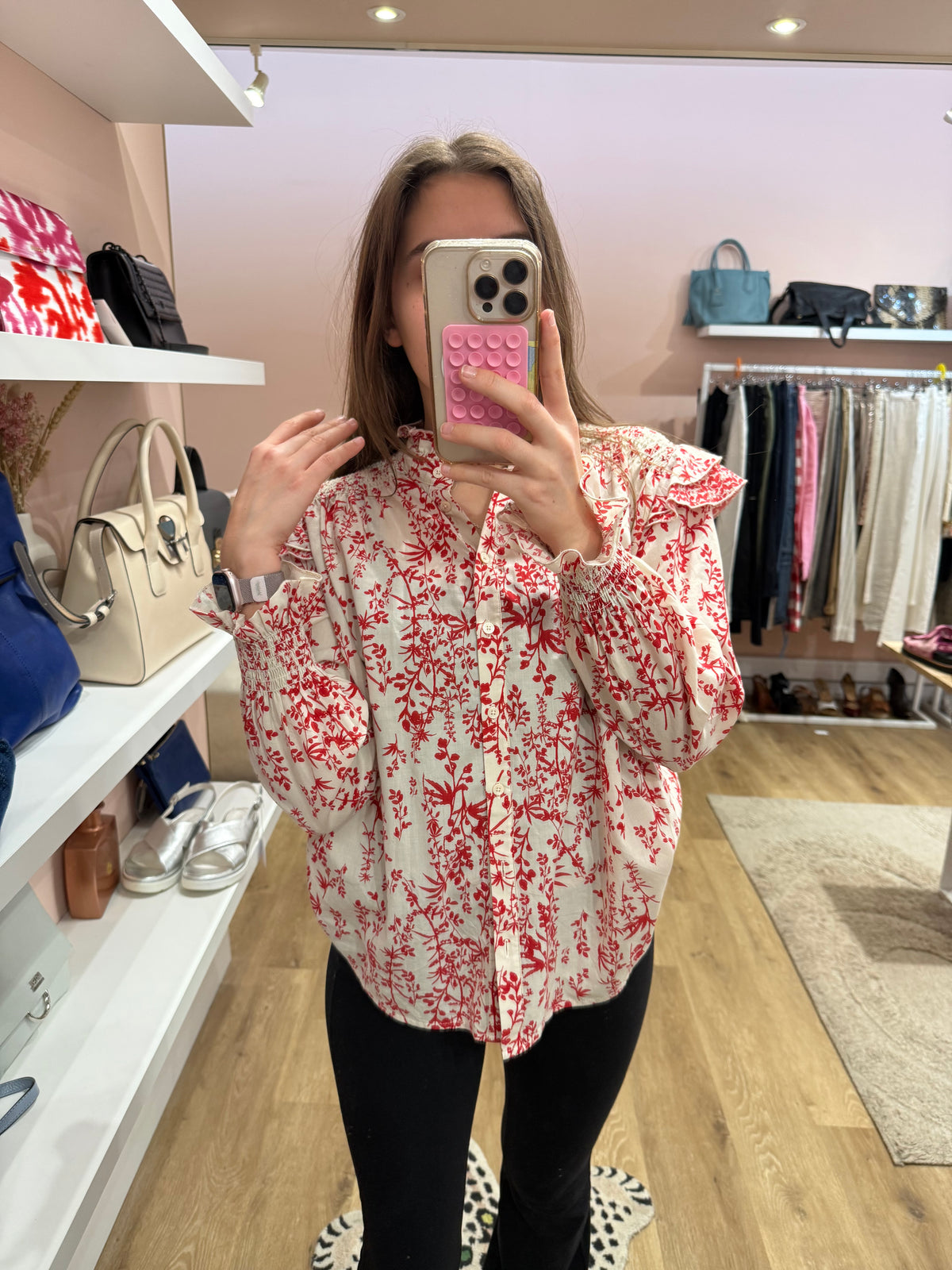 Chemise blanche à fleurs rouges Bérénice T.XS 31/05