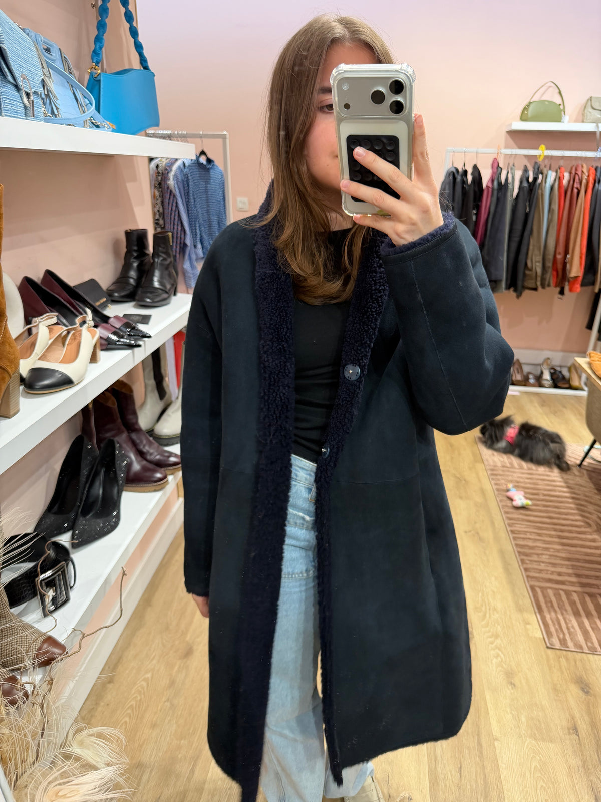 Manteau bleu nuit peau lainé Gérard Darel T.38 (L) 14/09