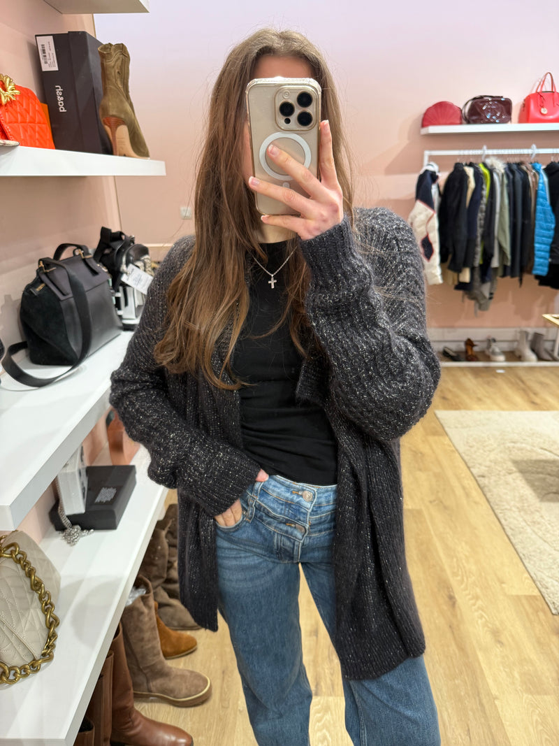 One Step - Gilet long gris argenté - T.L