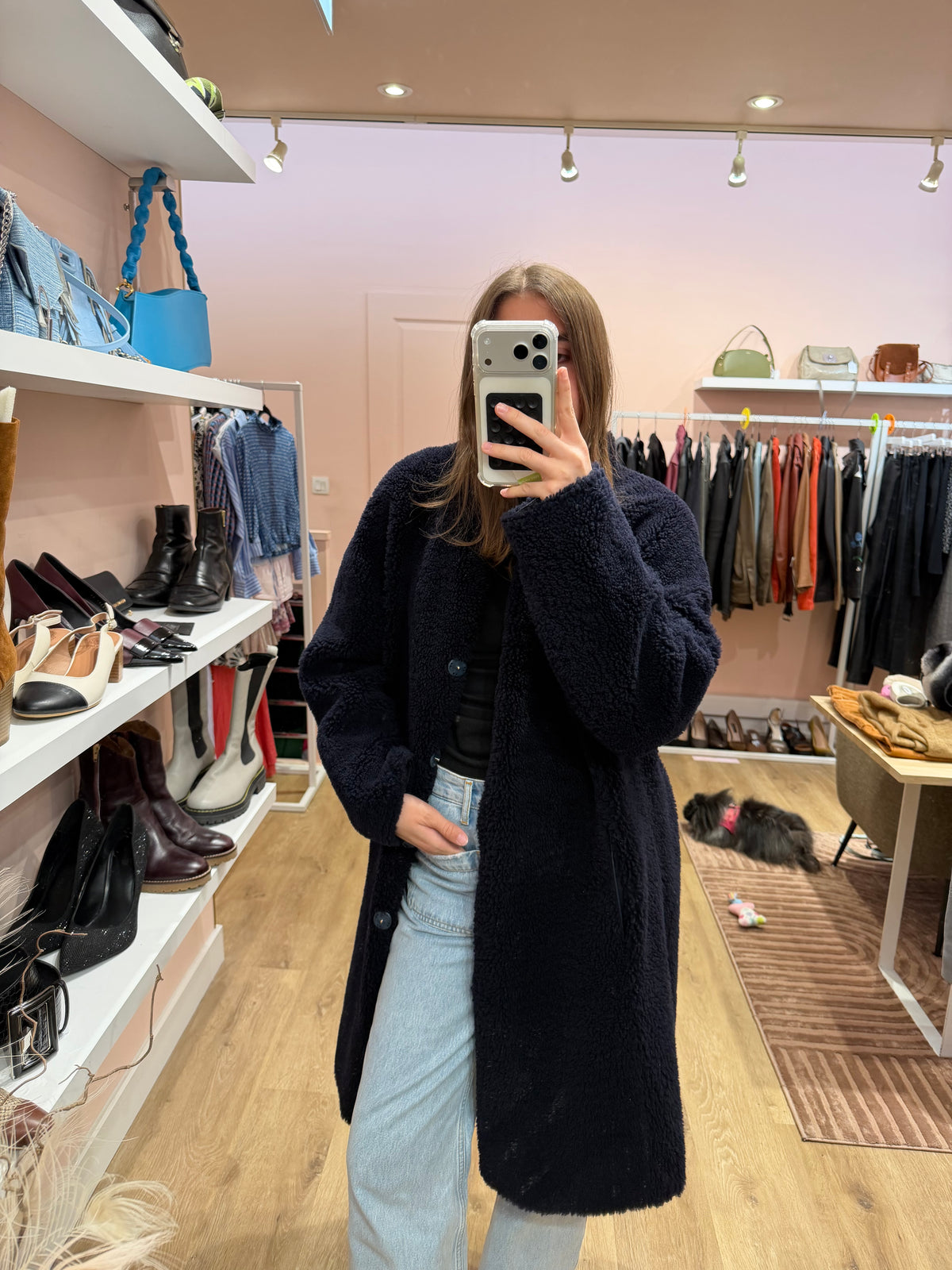 Manteau bleu nuit peau lainé Gérard Darel T.38 (L) 14/09