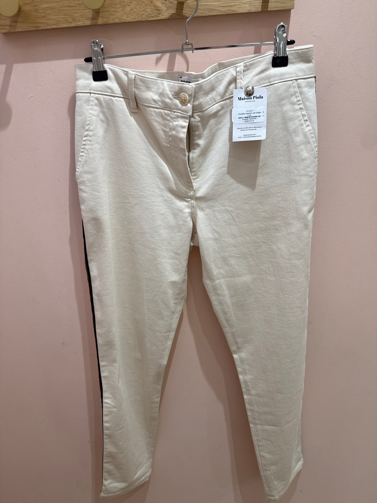 Pantalon rayures noir beige T.36