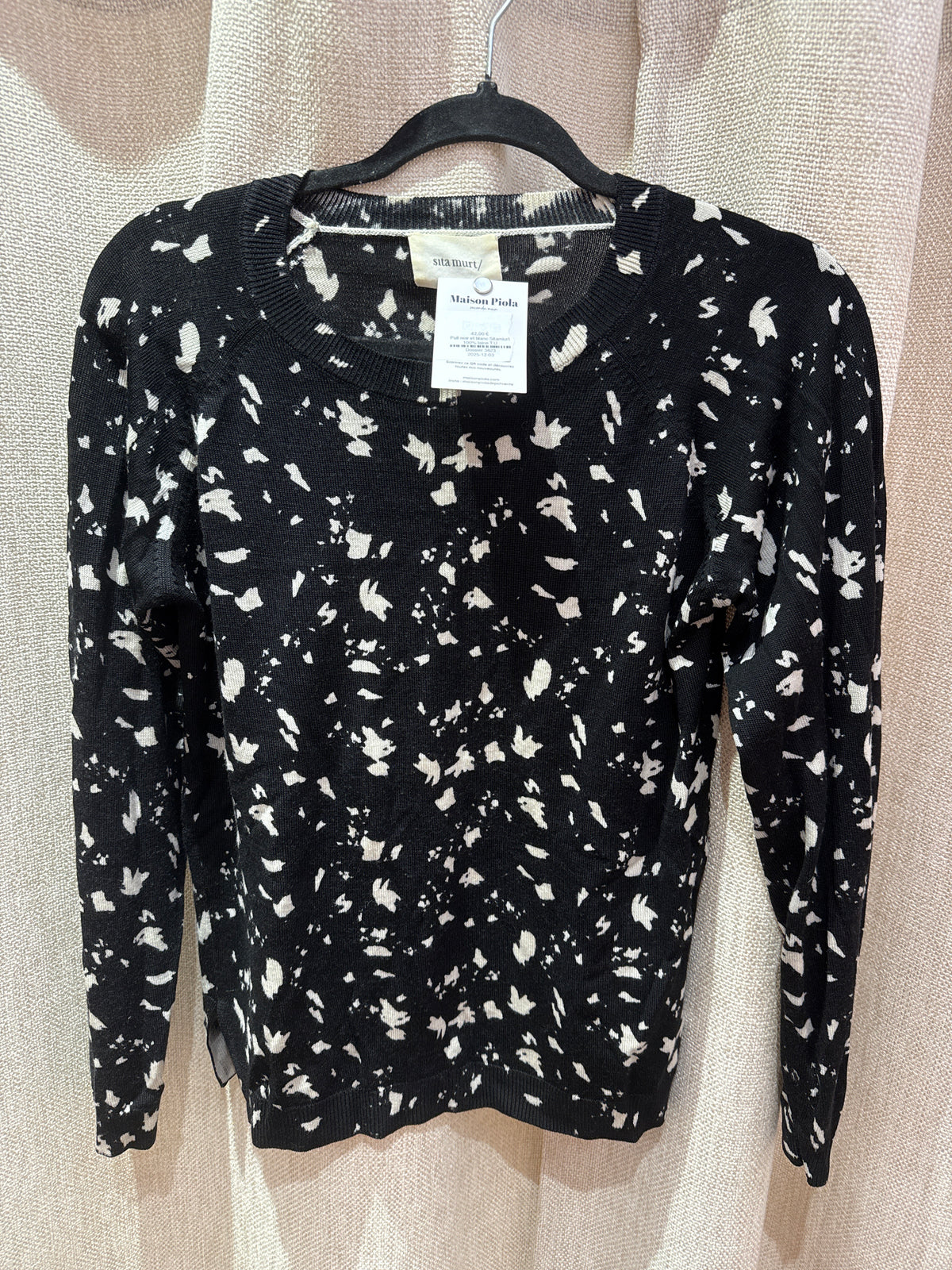 Pull noir et blanc Sitamiurt 100% laine T.40