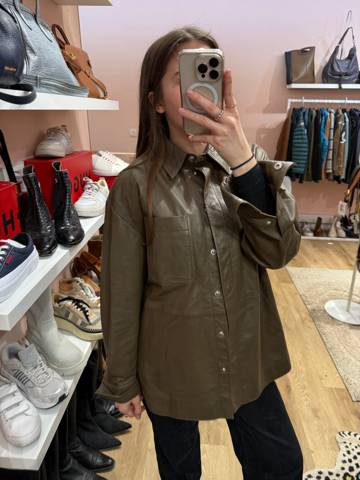 Chemise/ veste en cuir kaki seconde female T.s/M