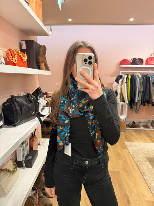 One Step - Foulard orange léopard bleu - TU