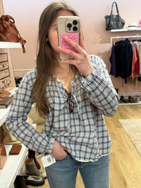 Blouse Odd Molly blanche à carreaux bleu T.M