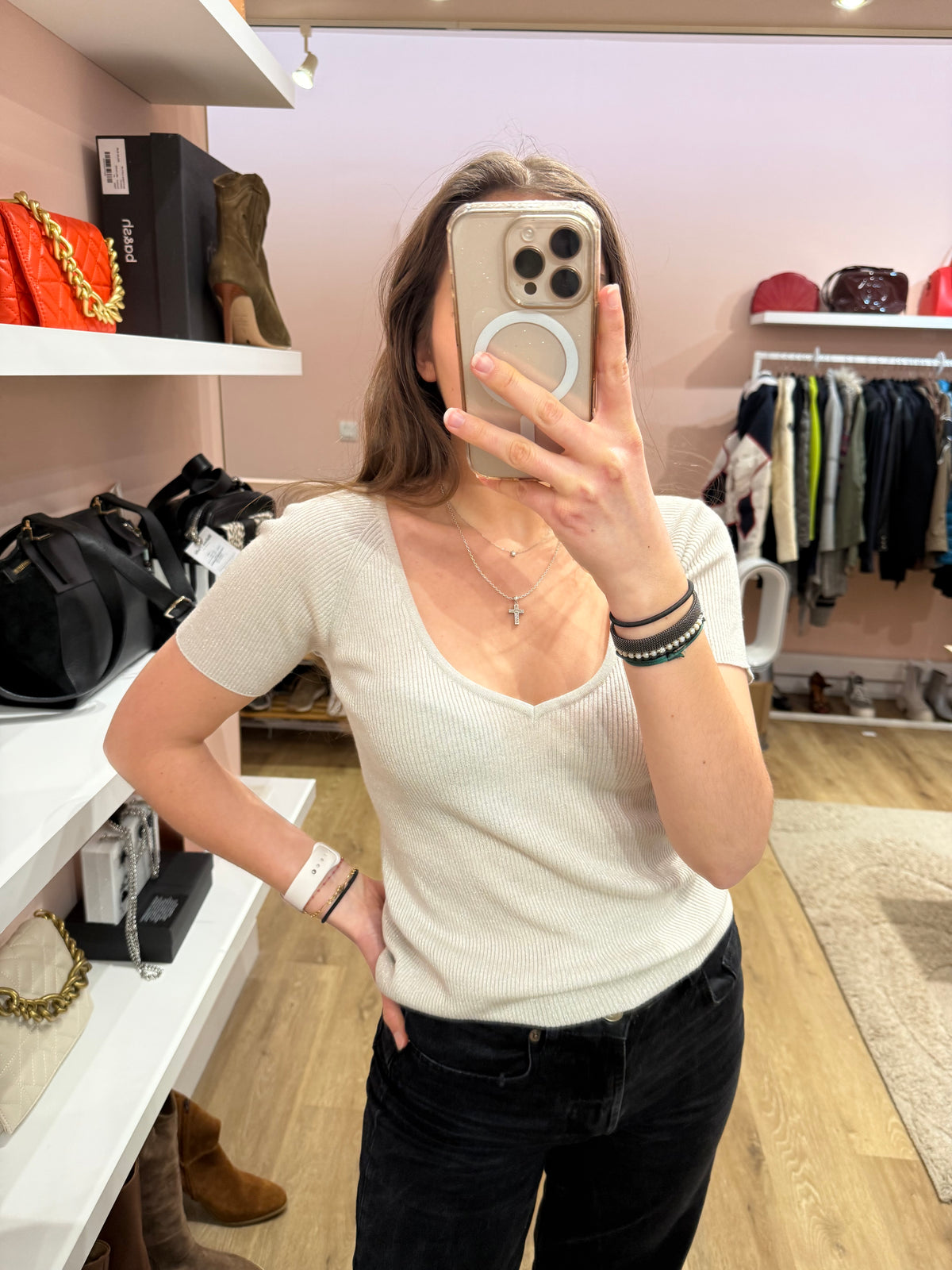 Pull blanc brillant MC Max Mara Taille Ts/M