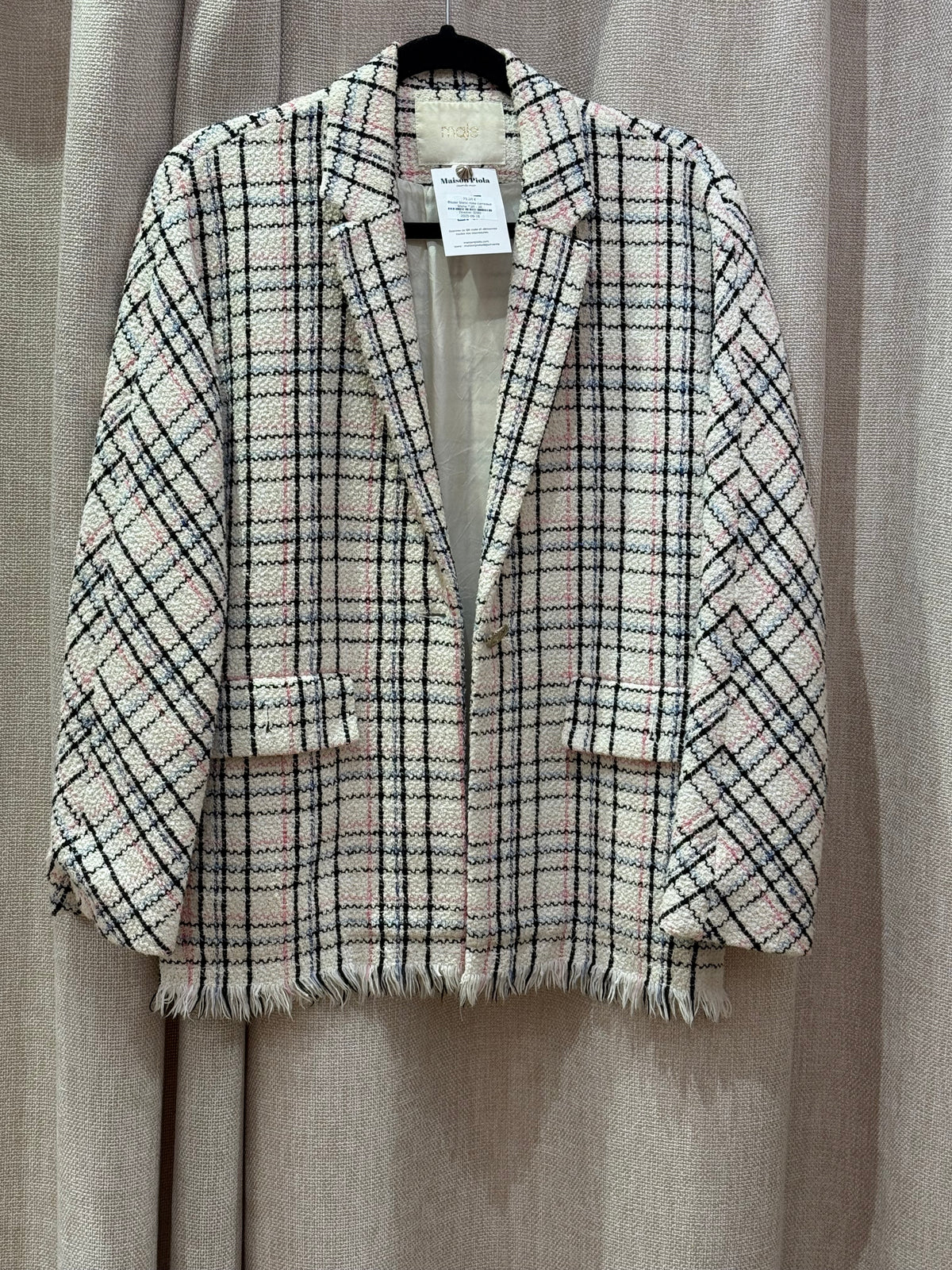 Blazer blanc rose carreaux Maje T.36