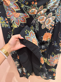 La Fee Maraboutee Jupe longue midi Noir et fleurs bleu T.38