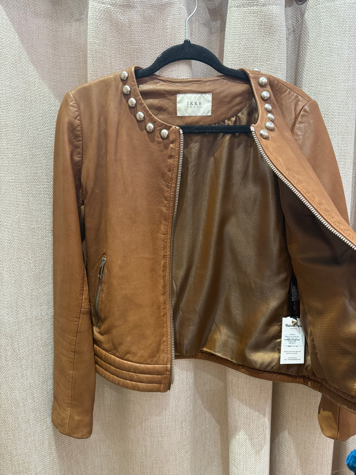 Veste en cuir camel clou - IKKS - T.42