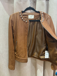 Veste en cuir camel clou - IKKS - T.42