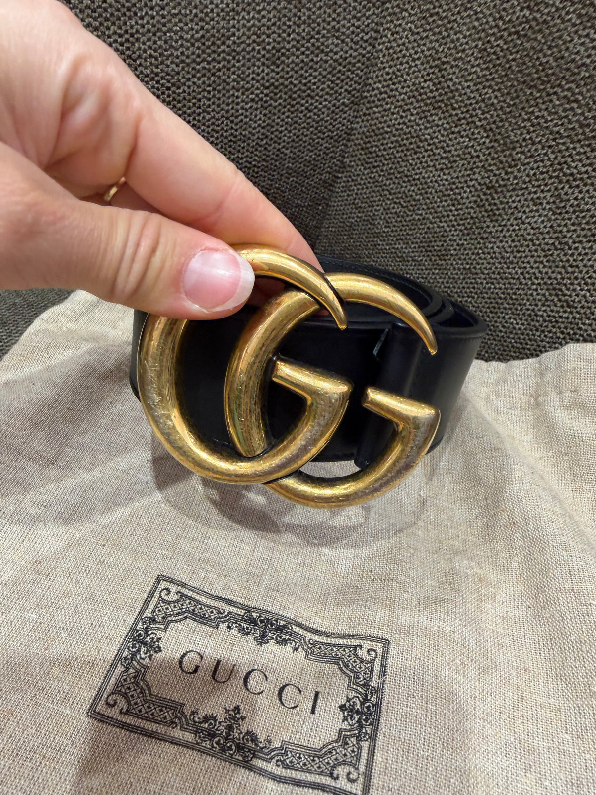 Ceinture en cuir à grosse boucle dorée GG Gucci T.S 20/09