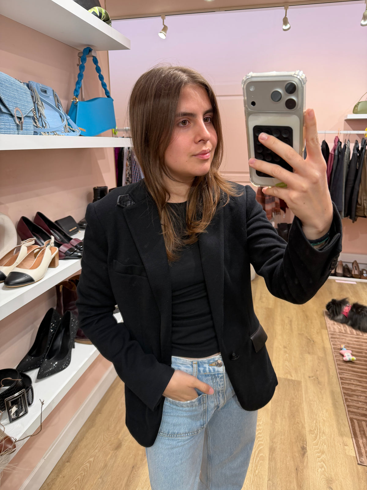 Blazer noir détail cuir Ralph Lauren T.36/38 14/09
