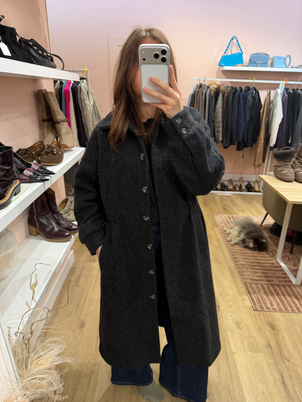 ba&sh - Manteau long noir chiné - T.M 07/09
