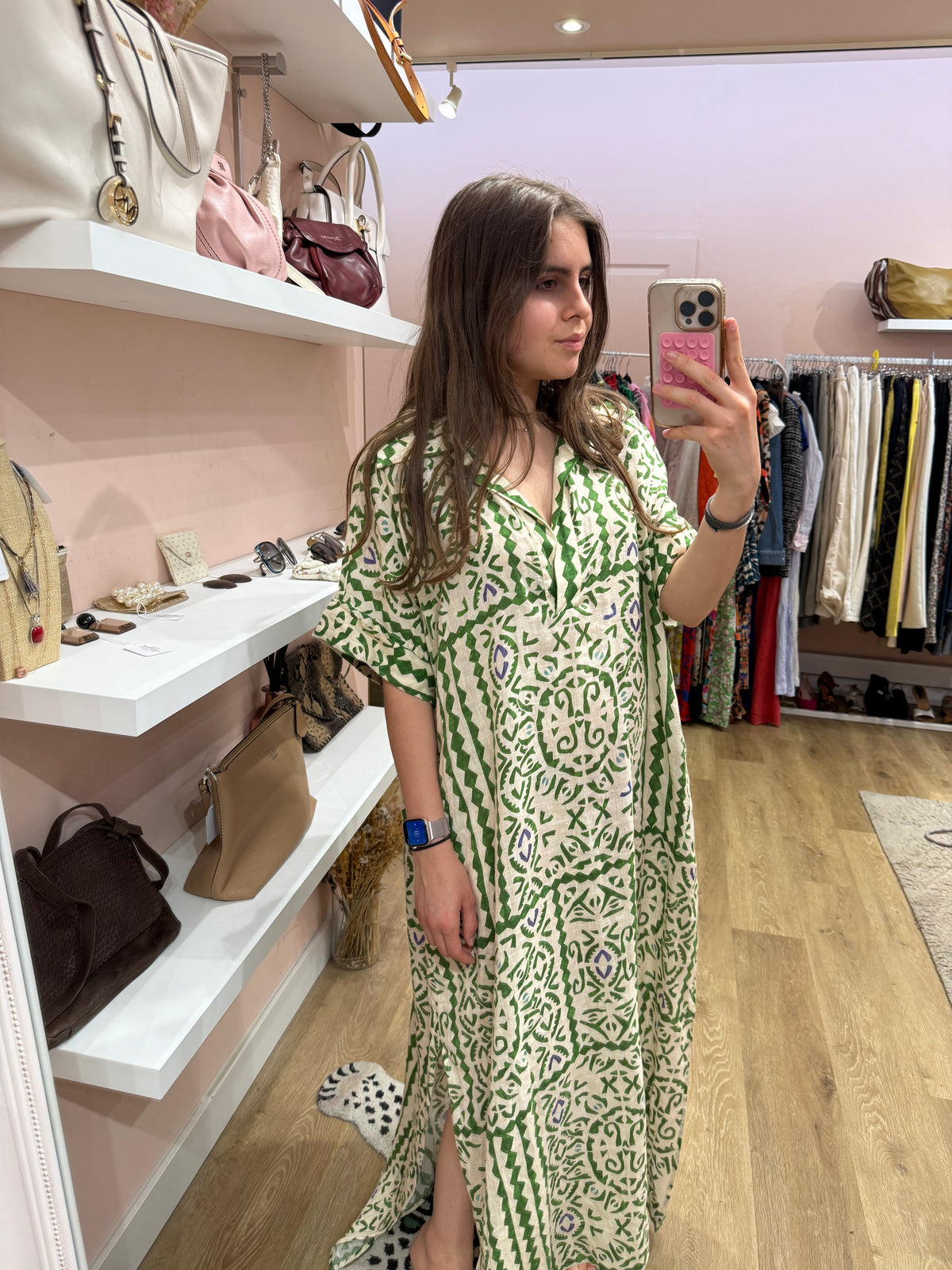 Weill Robe Beige et verte Robe longue T.L 01/07