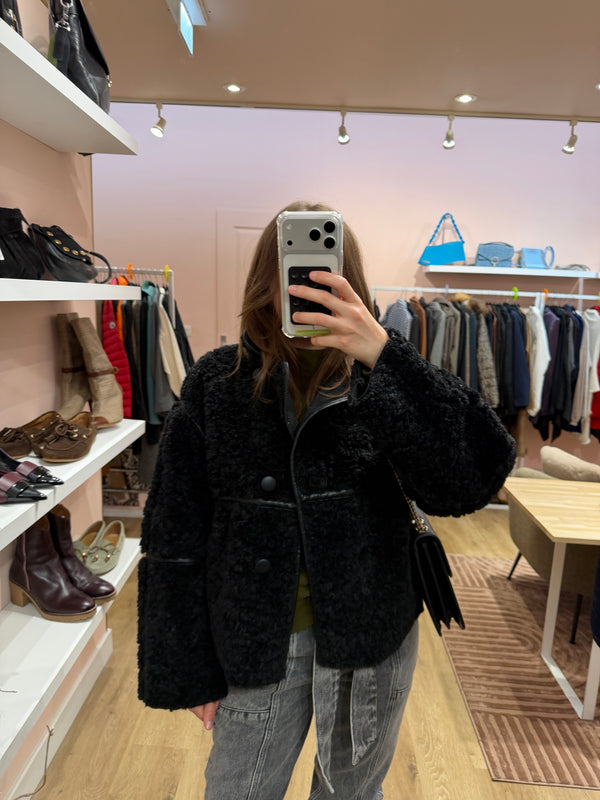 Doudoune noire bouclette oversize H&M T.XS/S 06/09