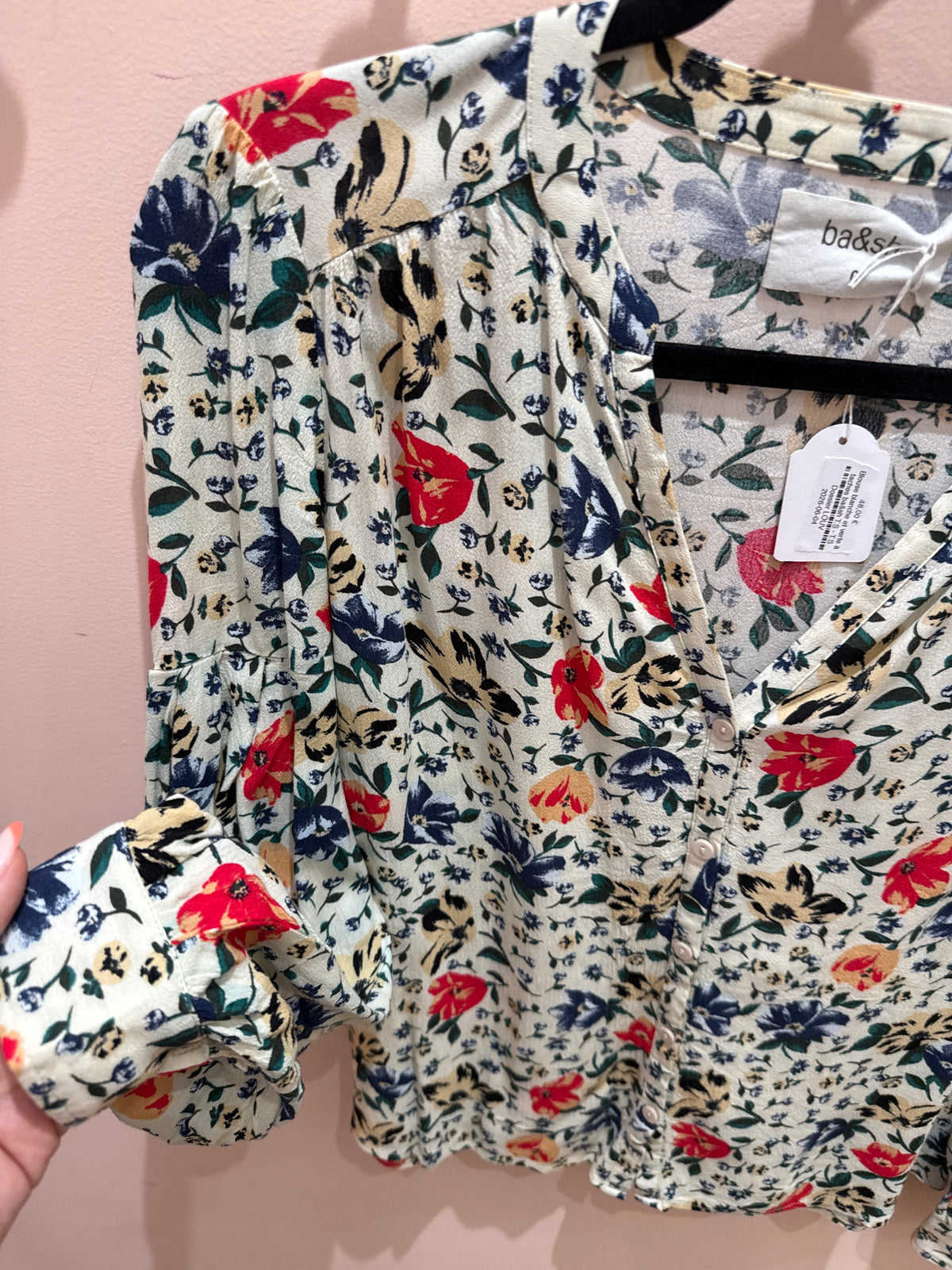 Blouse blanche et verte à taches ba&sh T.S