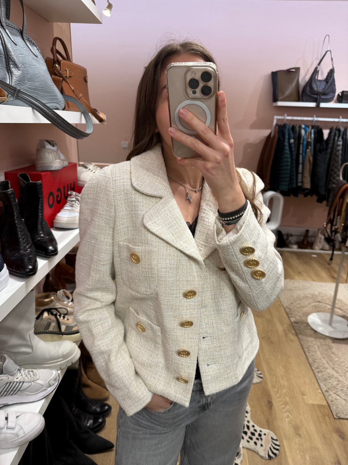 Veste tweed blanche boutons or Weill T.M
