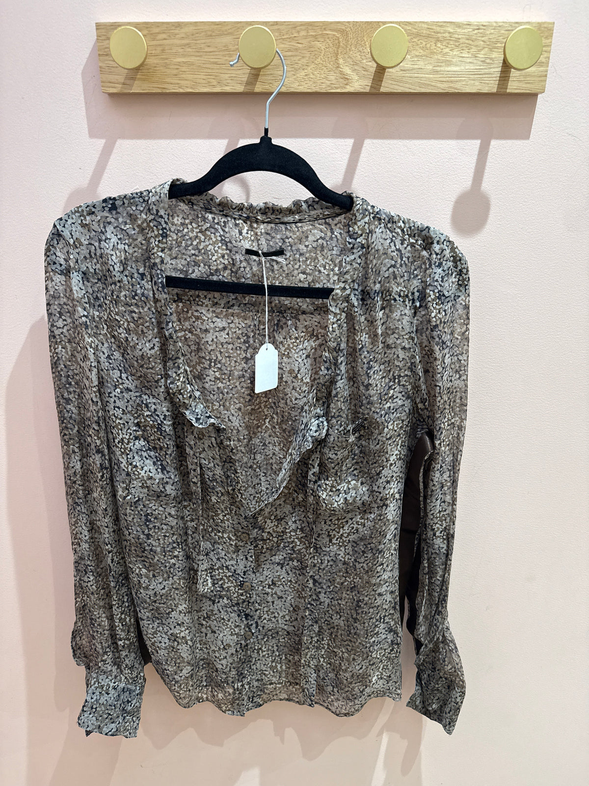 Blouse en soie manches longues marron et beige IKKS