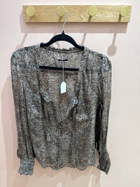 Blouse en soie manches longues marron et beige IKKS