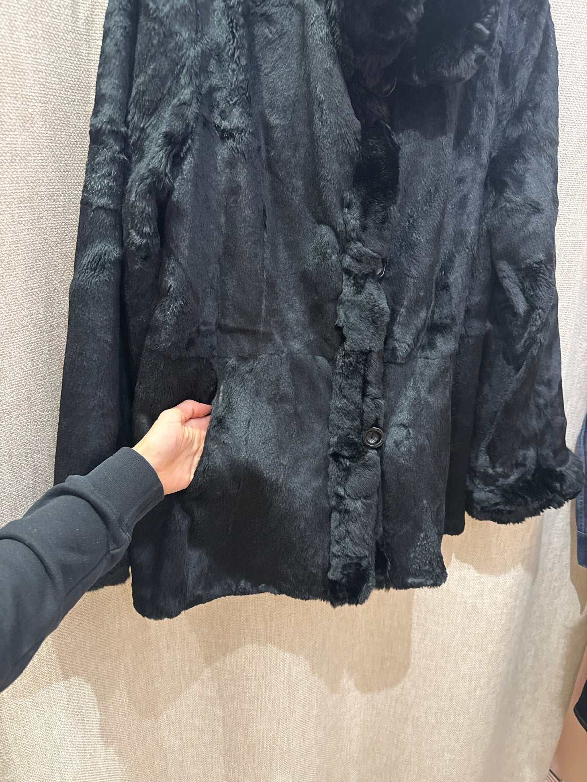 Manteau noir Dervernois T.XL - vraie fourrure réversible