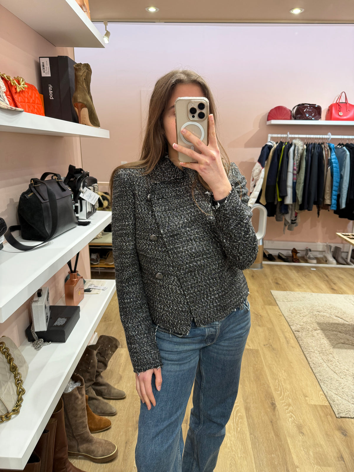 IKKS Veste tweed laine Noire T.36