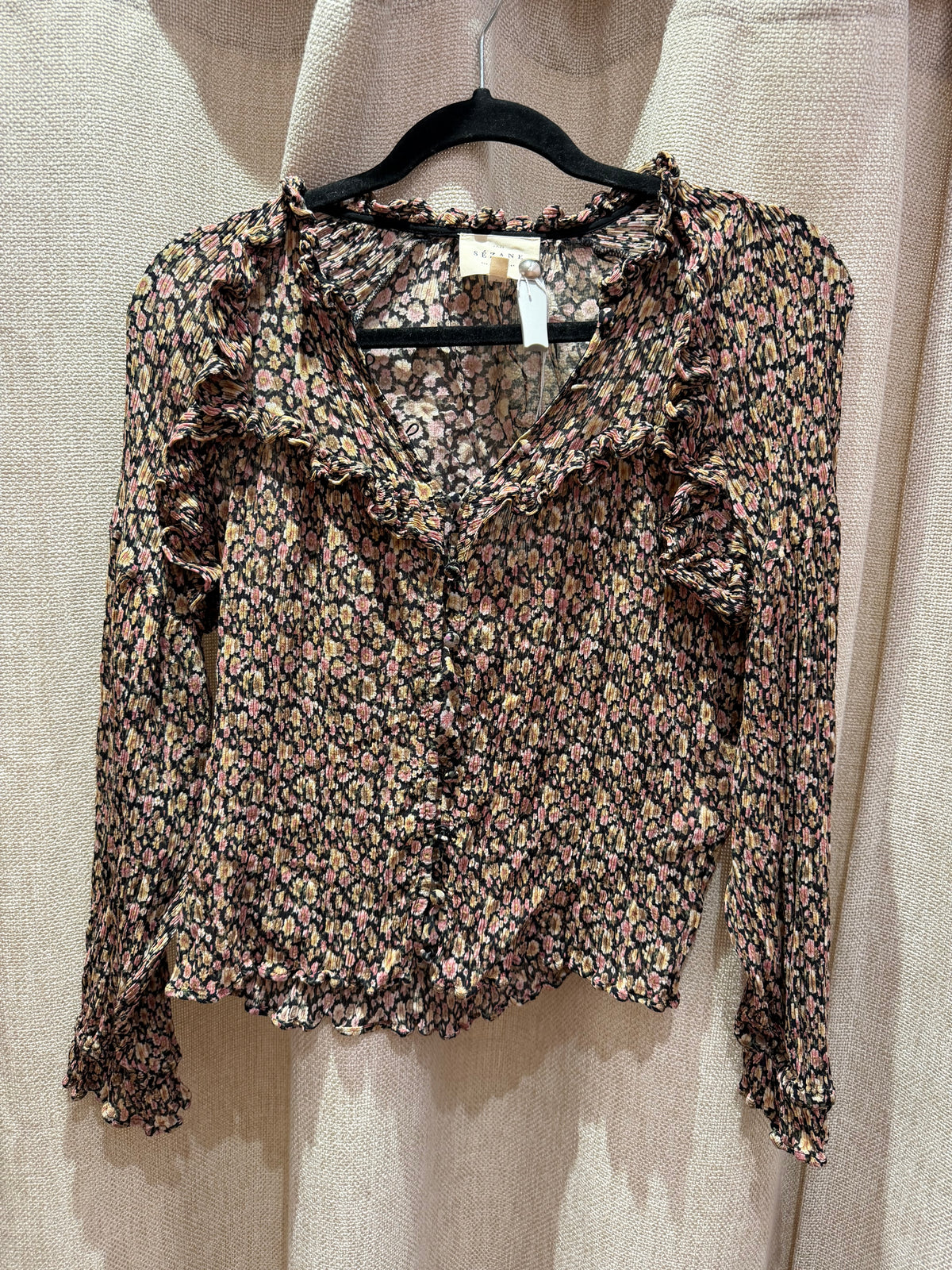 Blouse rose et beige manches longues Sézane T.36