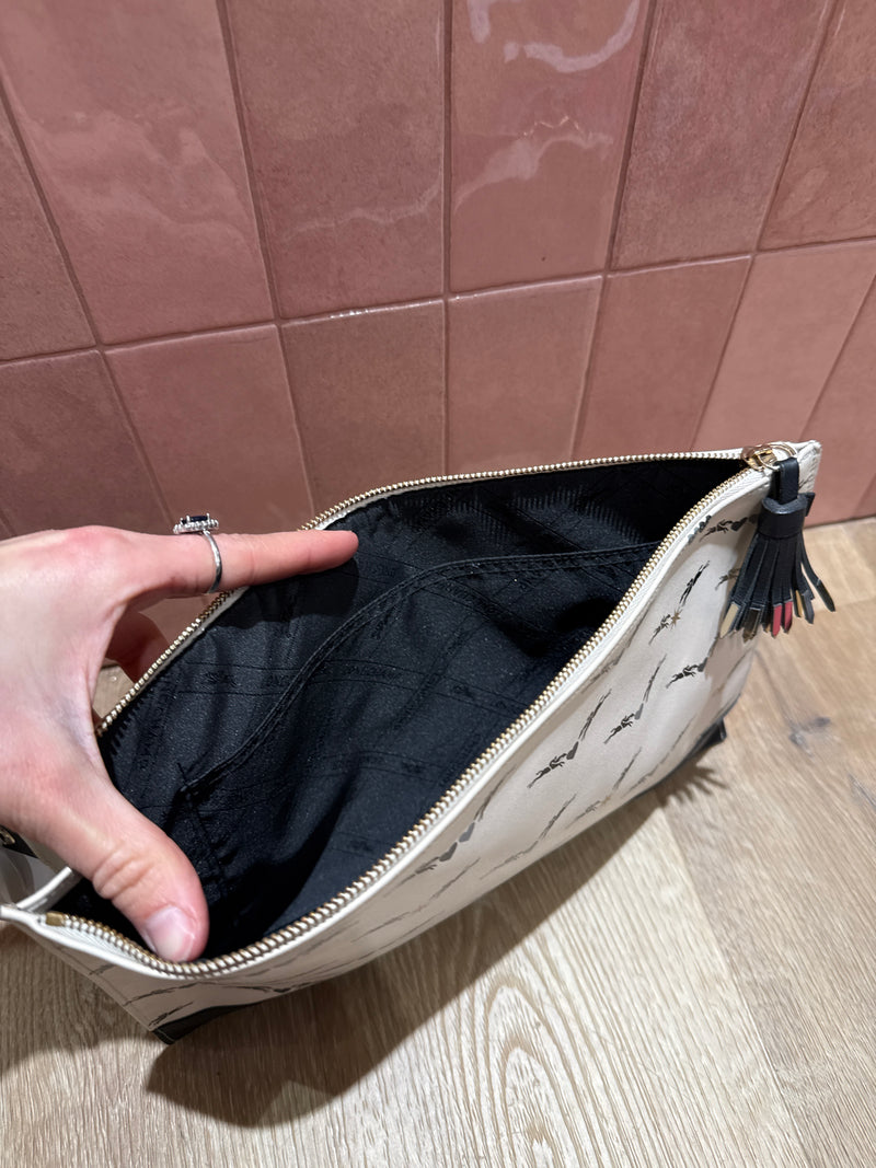 Pochette beige grande Longchamp cuir