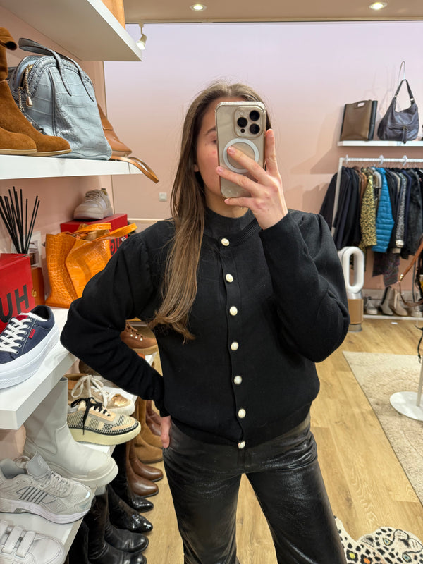 Gilet Lilie Rose noir boutons blancs T.U