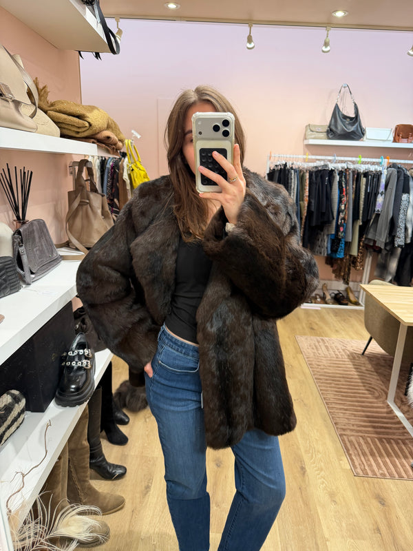 Veste en vraie fourrure marron Sandro T.L 15/10