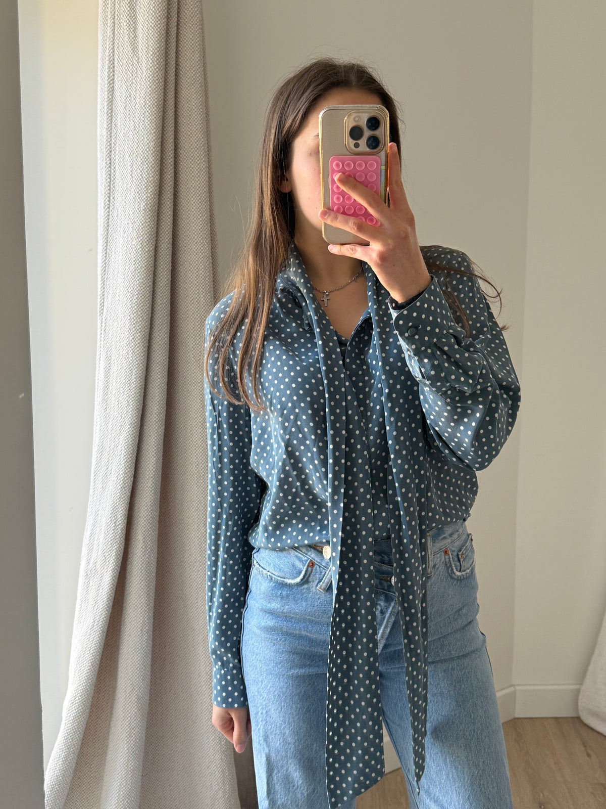 Chemise Max Mara Bleu point blanc T.40 soie 01/06