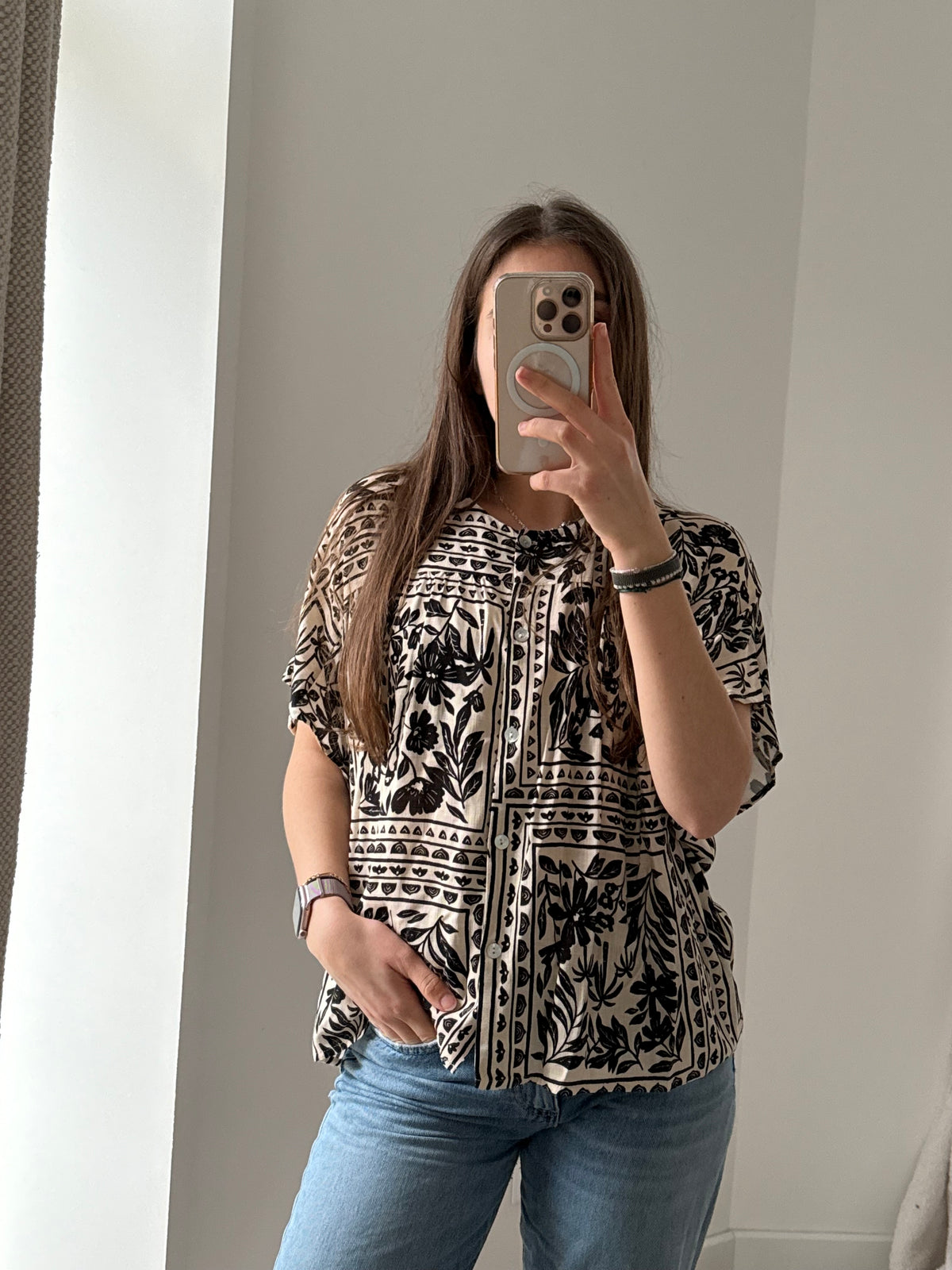 Blouse I.code Beige & noir (motif MC) T.XL