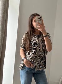 Blouse I.code Beige & noir (motif MC) T.XL