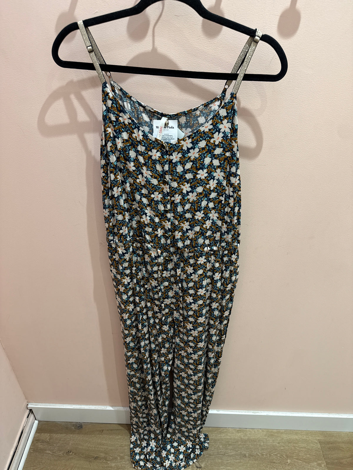 I.Code Combinaison débardeur verte fleurs roses taille 42
