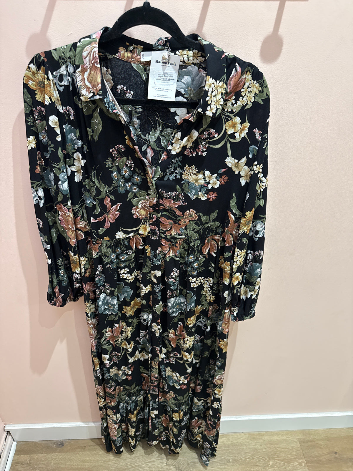 Robe longue manches longues Mango rose à fleurs T.M