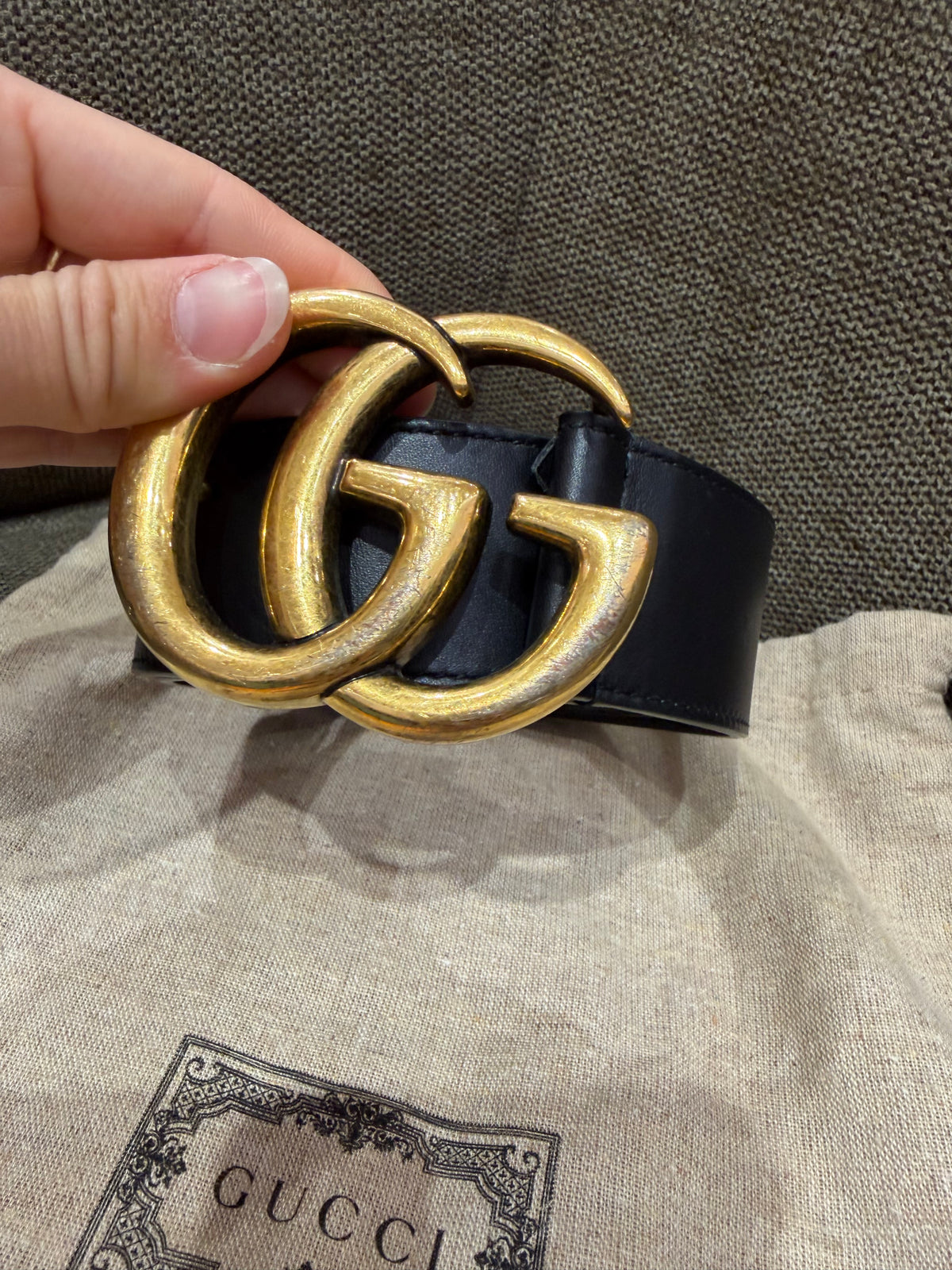 Ceinture en cuir à grosse boucle dorée GG Gucci T.S 20/09