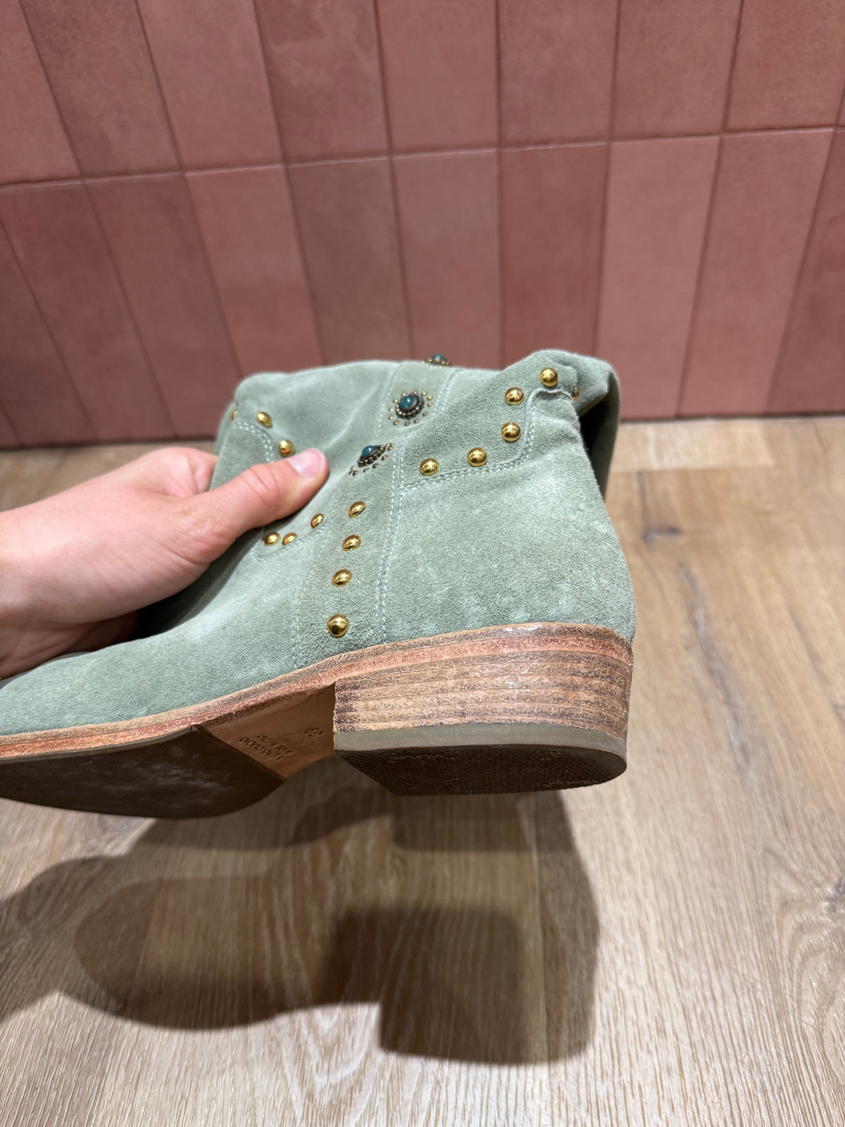 Bottines vertes en daim - vert - T.39/40 30/05