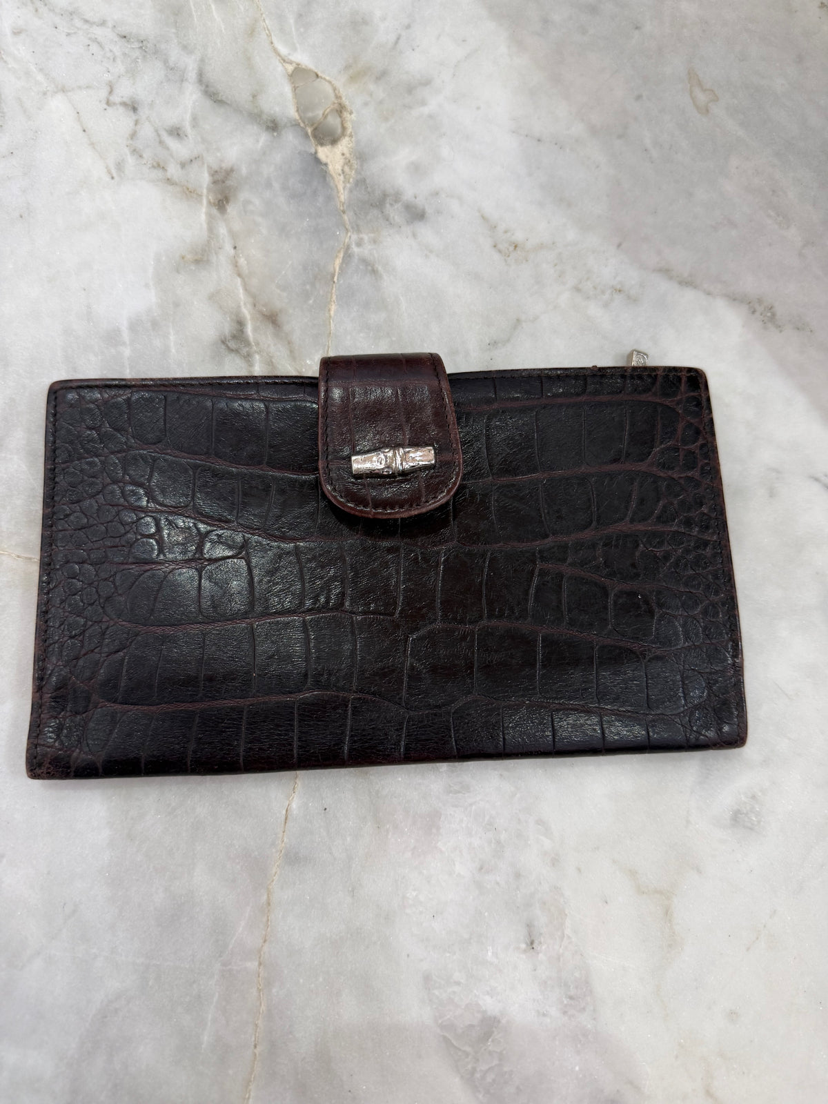 Porte-monnaie Longchamp marron croco vintage
