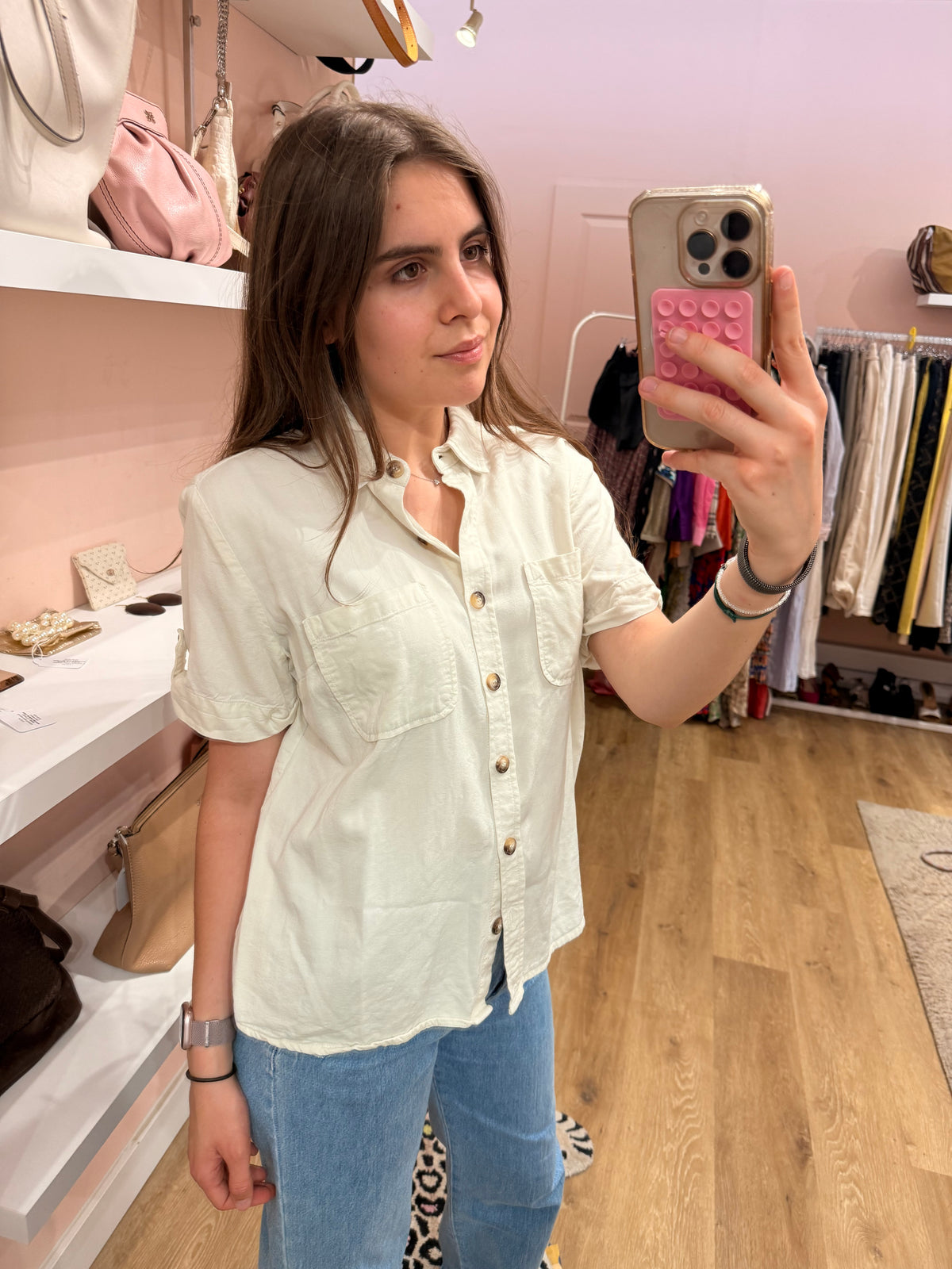 Blouse beige manches courtes Sézane T.38 01/07