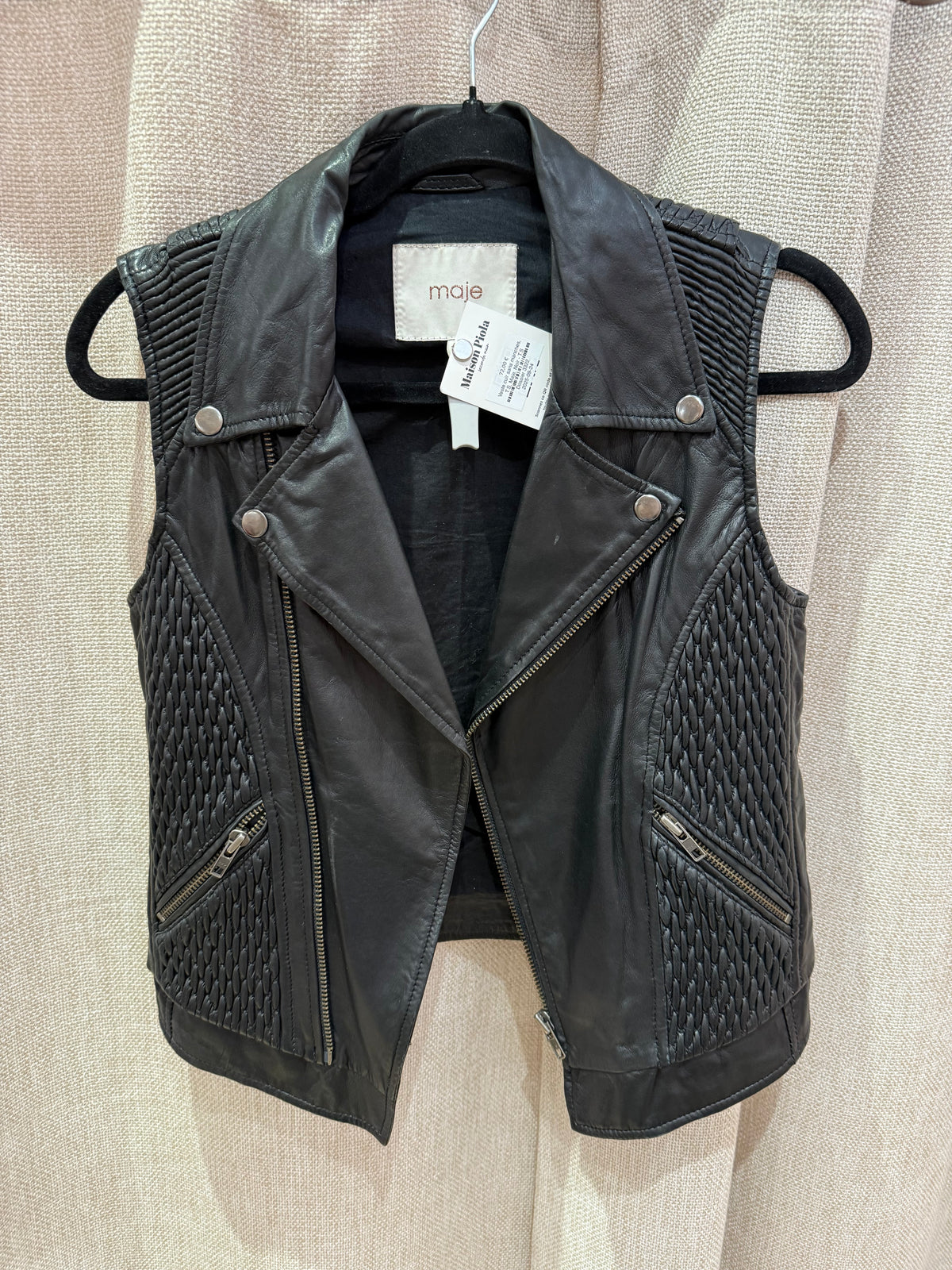 Veste cuir sans manches, T.S, Maje, Noir