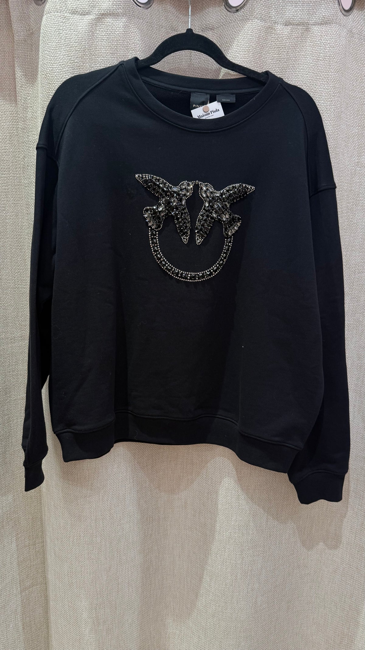 Sweat noir strass oiseaux Pinko Taille TL