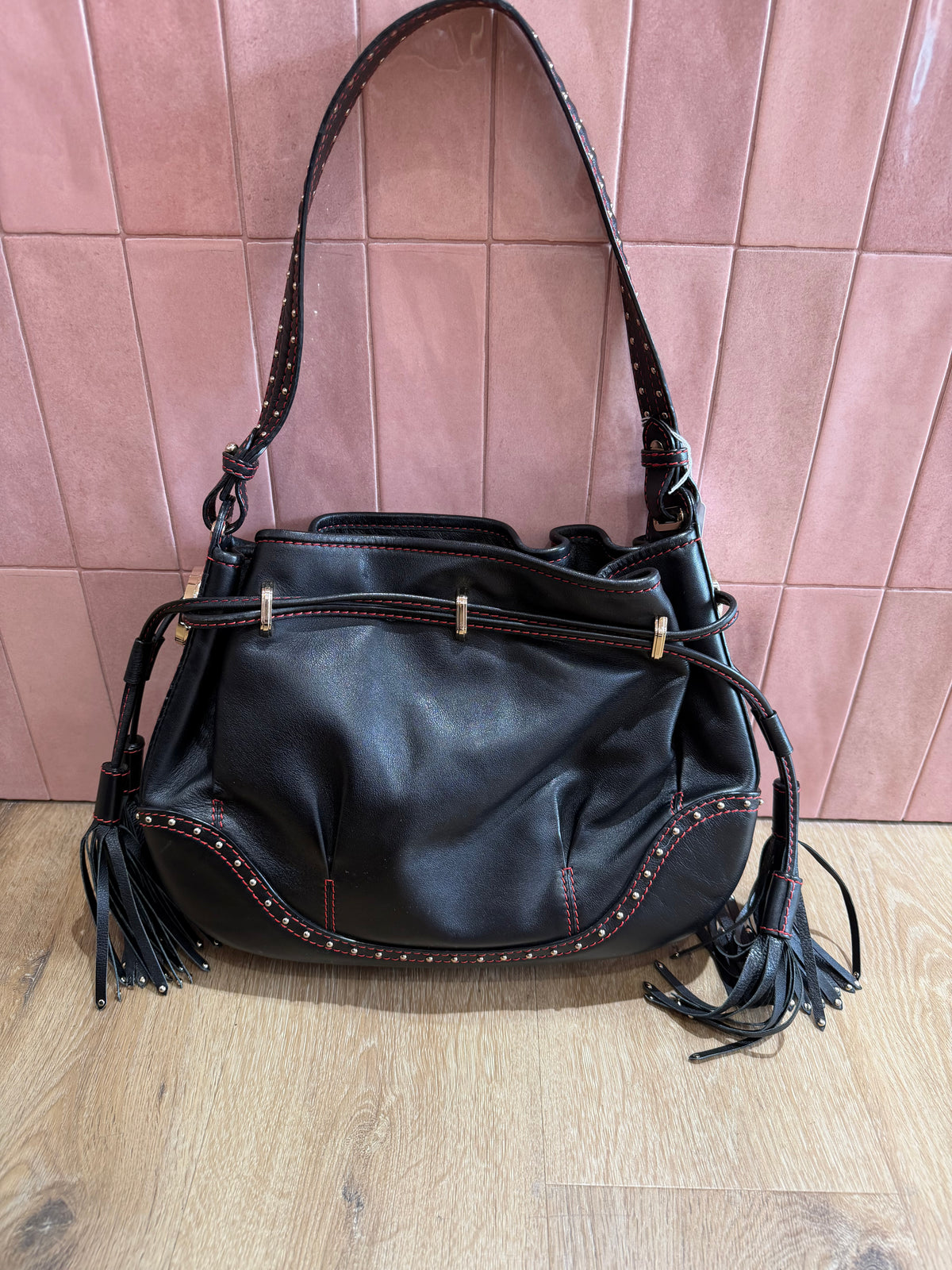 Sac baguette noir Lancel détail rouge 27/08