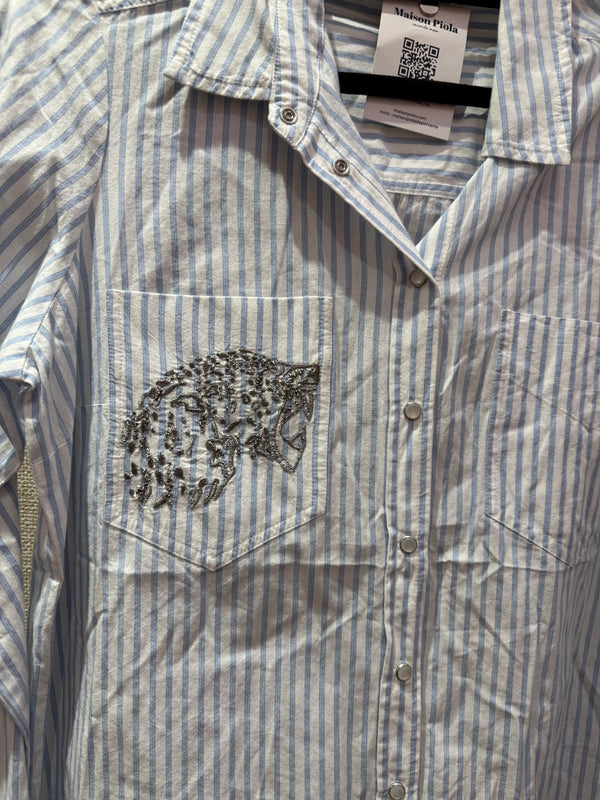 Chemise bleu ciel IKKS rayures T.36