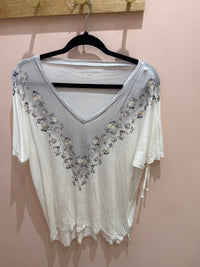 T-shirt blanc et gris fleurs All Saints T.XL